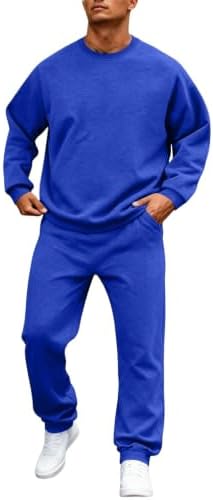SamLng Two Piece Sets for Men Crew Neck Long Sleeve Pullover Sweatshirt Elastic 