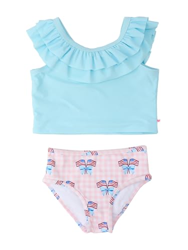 Image of RuffleButts Girls UPF50+ Sun Protection One Shoulder Ruffle Tankini Two Piece Swimsuit