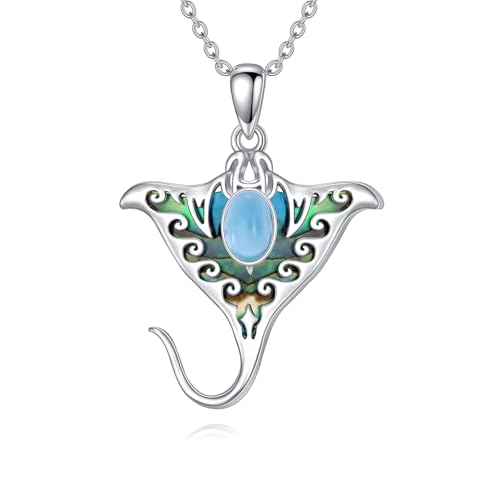 Natural Larimar Manta Ray Necklace for Women 925 Sterling Silver Manta Ray Necklace Ocean Stingray Pendant Ocean Jewelry Gifts for Women