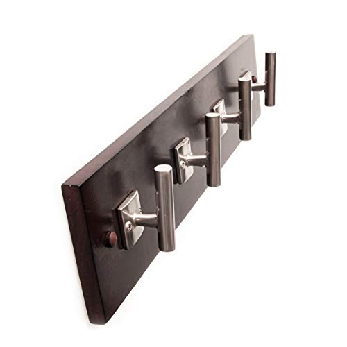 Hickory Hardware Hook Rack For Coats, Hats, Keys, Towels, Purses And More, Easily Mounted On Walls & Doors, Decorative Heavy Duty Hook Rail, 4 Hooks, Cocoa Wood Grain With Satin Nickel Finish #TOP13
