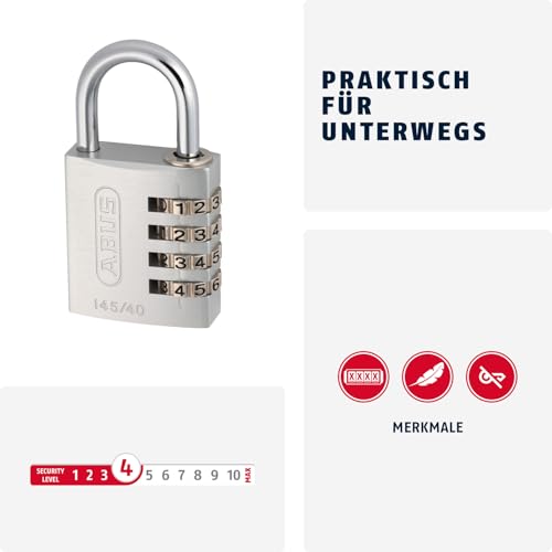 Foto von ABUS Zahlenschloss 145/40 Titanium - Kofferschloss, Spindschloss u. v. m. - Aluminium-Vorhängeschloss - individuell einstellbarer Zahlencode - ABUS-Sicherheitslevel 4