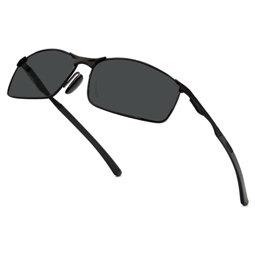 MMOWW Gafas de Sol Hombre Polarizadas Protección UV400 Retro Rectangulares Metal Marco Gafas de sol para Hombre Conducción (Gunmetal - Gris)