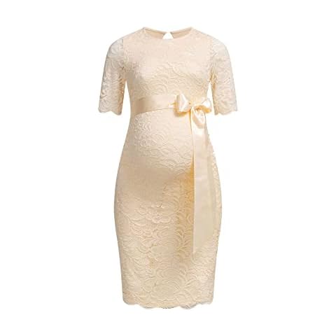 Herzmutter Umstandskleid festlich - Hochzeitskleid-Brautkleid - Schwangerschaftskleid mit Spitze - Kurzarm Cover