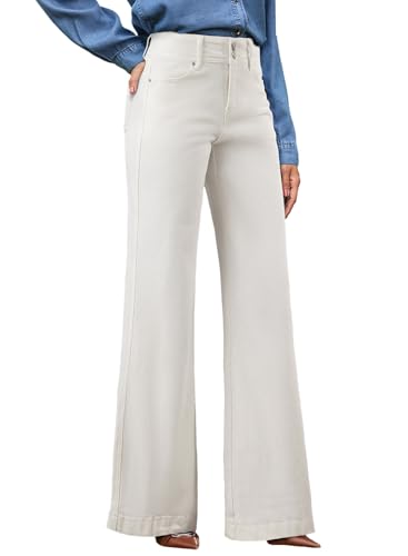 EVALESS Womens Jeans High Waisted Wide Leg Stretchy Baggy Denim Pants with Dual-Button Closure White Size 12 - Thumbnail 2