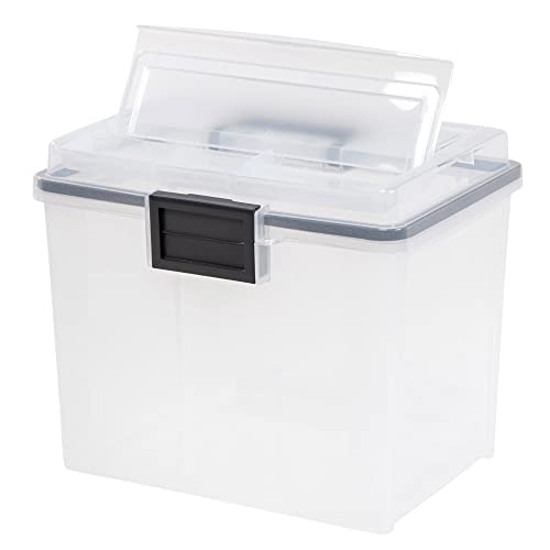 Iris Usa 19 Quart Weatherpro Plastic Office Storage Portable Letter Size File Box With Organizer-Lid And Seal And Secure Latching Buckles, Weathertight, Clear With Black Buckle, 1 Pack #TOP3
