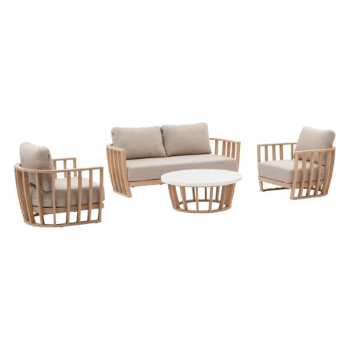 Hespéride - Salon de Jardin Lemindo Eucalyptus 5 Places - 5 Coussins Déhoussables - Tissu...
