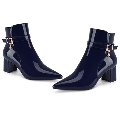 Women's Fashion Leather Chunky Ankle Boots Multi Strap Sparkly Rhinestone Pointed Toe Heeled Booties3