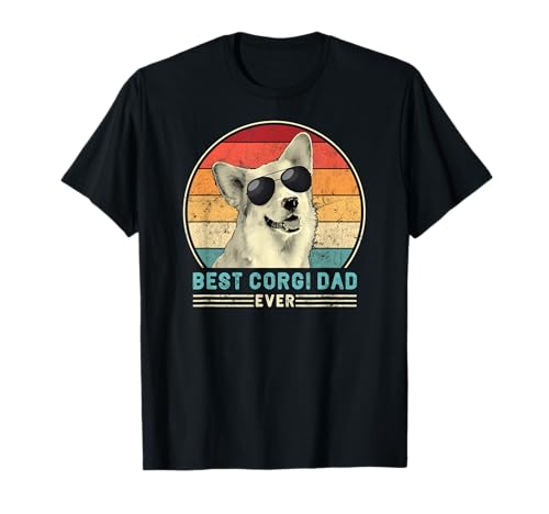 Best Corgi Dad Ever Retro Vintage 60s 70s Puesta de sol Camiseta