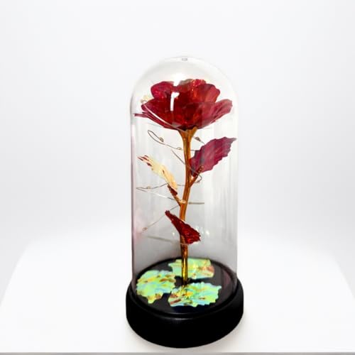 SJDHAHC Eternal Glass Rose in Display Dome | Glass Flower with Colorful Base A Perfect Romantic Gift for Valentines Day Mothers Day Birthday & Christmas for Her