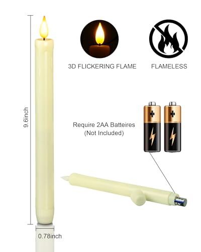 Image of Homemory 6 Pack Flameless Taper Candles, No Remote, Realistic Flickering Battery Operated Candlesticks, Ivory LED Plastic Candle Safe for Weddings, Table Decor, Christmas, and Halloween