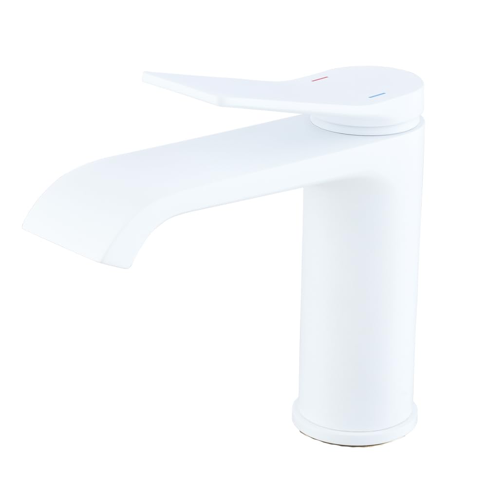 SOHNVWTGD Bathroom Extra Long Waterfall Spout Basin Sink Vanity RV Faucet Single Handle One Hole Faucets Mixer Tap White