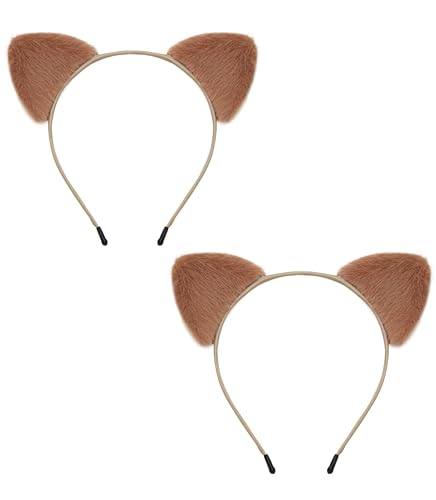 NZOZKOEX 2 Pack Cat Ears Headband for Women Adults cheetah ears 2 packFluffy Cat Ear Headbands for Halloween Cosplay Costume Party (brown)