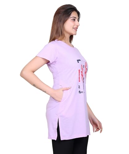 Image of DG Divine GirL Women's Cotton Printed Long Regular Fit Round Neck Top /T-Shirt /Tshirts