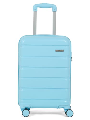 Image of Teakwood MA Trolley Bag, Hard Cabin with Zipper Closure, Adjustable Push Button & Cross Side Strap, Number Lock System 360 Degree (Small, Sky Blue)
