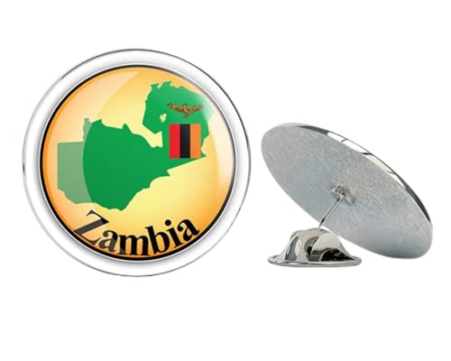 Zambia Map World Flag Travel Label Round Metal 0.75