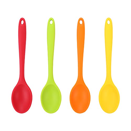 GARCENT 8 inch Silicone Spoons 4 Pack High Heat Resistant Oval Nonstick Cookware Spoon for Eating Mixing Stirring Cooking Baking