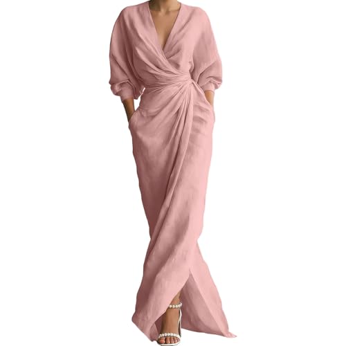 Vestido largo de playa con cuello en V para lucir elegante en tus noches de verano