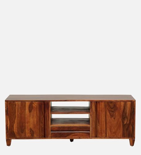 Image of Solid Sheesham Wood TV Unit for Living Room | TV Stand | TV Cabinet with Storage for Living Room and Hotel Furniture (Honey Finish-03)