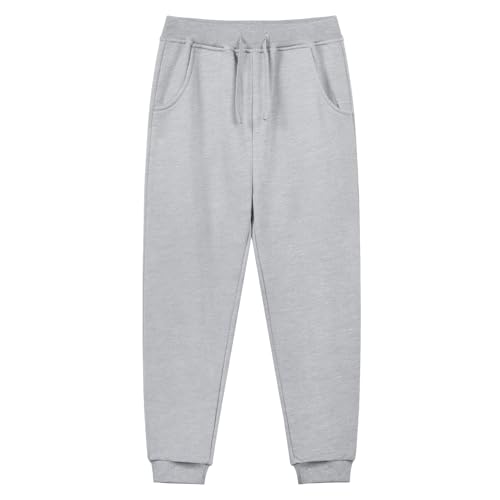 QBK Toddler to Youth Soft Brushed Fleece Jogger Sweatpants Kids Pants with Pockets for Boys and Girls（Heather Grey 11-12Y ）