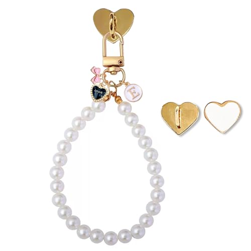 Pearl Initial E Kindle Charms Chain for Booklover Women,Pearl Letter Charm Keychain Kindle Bracelets Accessories,Gifts for Reader Booklovers,Monogram Charms for E-Reader Phone iPad AirPod Handba