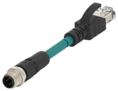4P M12 Plug to RJ45 Plug Sensor Cord - 1M Length for Sensor Actuator Assemblies - TCD2473A201-002 Compatible with Industrial Applications