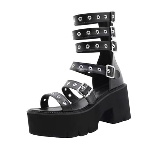 Sandales à talons hauts pour femme en PU noir et semelle confortable