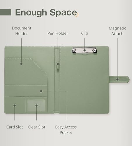 Image of Clipboard Folder Padfolio, Mymazn Writing Portfolio Faux Leather Clipboards with Cover for Legal Pad Holder Letter Size A4 8.5 x 11 for Business Conference Notepad Clip Board (Sage)