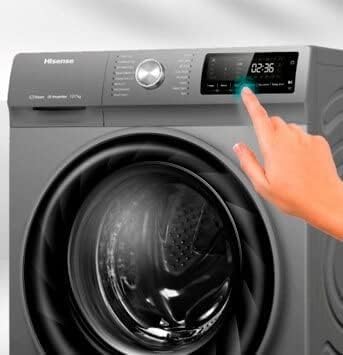 Hand interacting with the touch control panel of the Hisense washer dryer