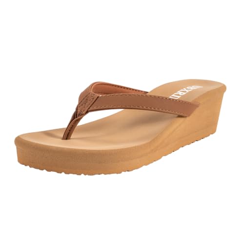 UBXRIN Womens Wedge Flip Flops Platform Thong Sandals 2 inch Brown US9