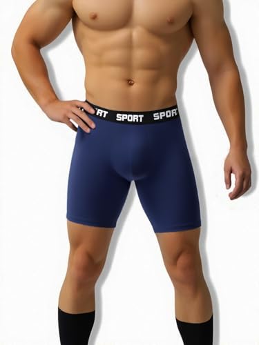 Men's Cotton Stretch Boxer Briefs, Mid-Rise Elastic Waistband, Breathable & Moisture Wicking Navy4