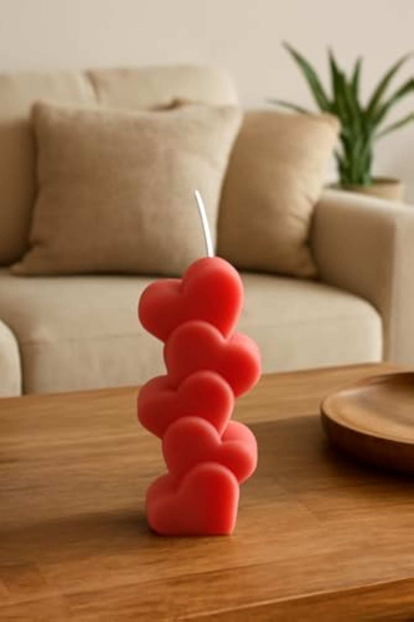Heart Pillar Candle - Red, 4 Stack Design, Romantic Gift