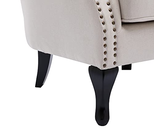 Janoray Mid Century Modern Accent Chair Upholstered Armchair Comfy Linen Fabric Single Sofa With Tufted Wingback For Small Spaces Bedroom Living Room, Beige B-Linen #TOP4