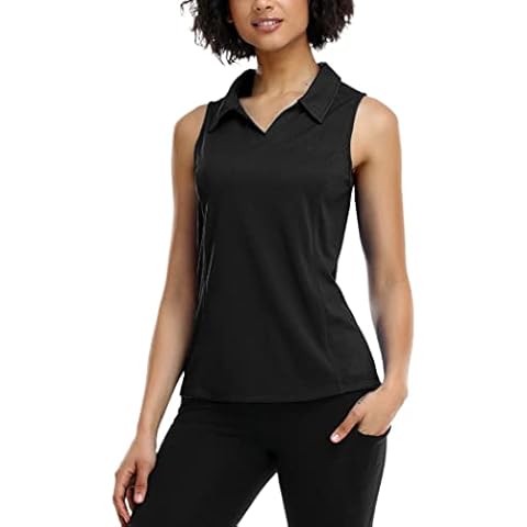 COOrun Women's Golf Tennis Shirts V-Neck Moisture Wicking Active Workout Shirts Sleeveless Sports Tops Tennis Outfit,Black XXL Cover