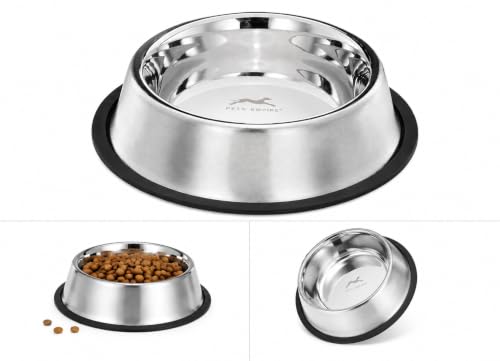 Image of Pets Empire Stainless Steel Dog Bowl with Anti-Skid Base (2500 ML) | Non-Slip Rubber Base, Food & Water Bowl, Mirror Finish, Easy to Clean, Dogs & Cats