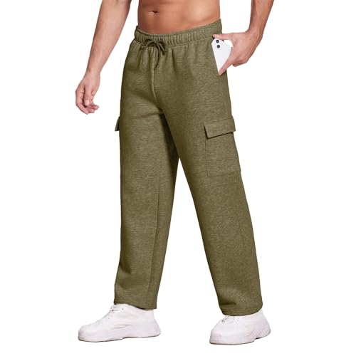 Mens Sweatpants Open Bottom Straight Fit Cargo Sweatpants with Pockets Loose Elastic Waist Sweat Pants Cargo Joggers2