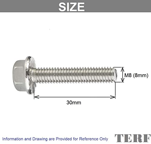 TERF® M8 X 30mm Serrated Flanged Hex Head Bolt M8 (8mm) X 30mm Serrated Flanged Hexagonal Head Set Screw Bolts - Pack of 10 - Image 3