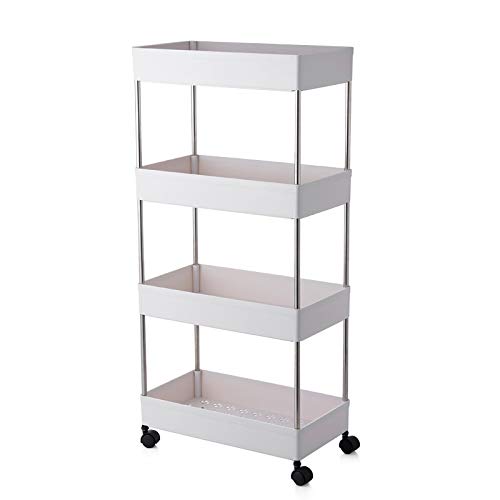 Carro de cocina de 4 capas con ruedas, altura 86 cm, para cocina, oficina, baño Estante de almacenamiento mejorado (blanco)