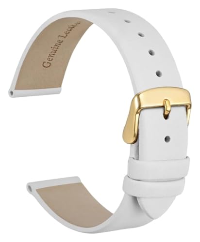 Bracelet de montre en cuir 18 mm avec fermoir poli or blanc haute finition