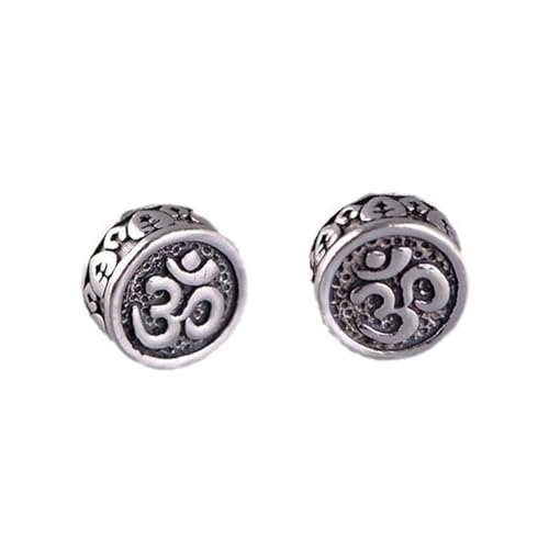 HLTYGWX S925 Sterling Silver 8mm Sanskrit Om Ohm Aum Stud Earrings, Buddhist Mantra Round Stud, Men Women Vintage Minimalist Fashion Earrings