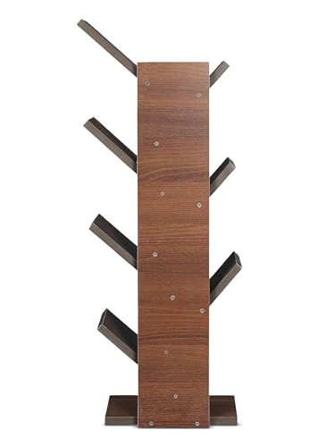 Image of SBF Furniture Tree Bookshelf Floor Standing Bookcase Free Standing Multipurpose Storage Rack for Books Magazines Organizer Showcase DIY (7 Tier - Brown, 7 Tier)