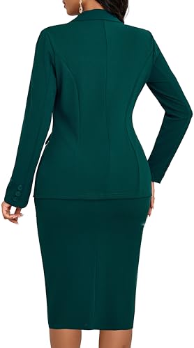 Business 2 Piece Office Outfits for Women Casual V Neck Blazer and Skirt Sets Work Formal Office Clothing Sets with Pockets(XX-Large) Dark Green