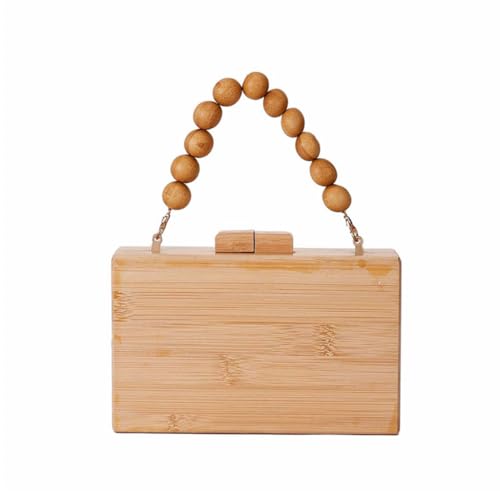 DEBIMY Women Bamboo Handmade Evening Clutch Box Natural Purse Wooden Beaded Handbag Beach Bags for Summer Party Casual, Original
