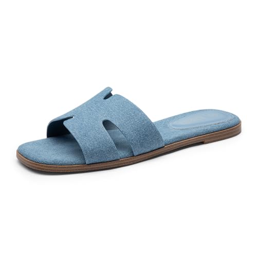 Image of Rihero Flat Sandals Women Dressy Comfortable Slip On Leather Slide Sandals