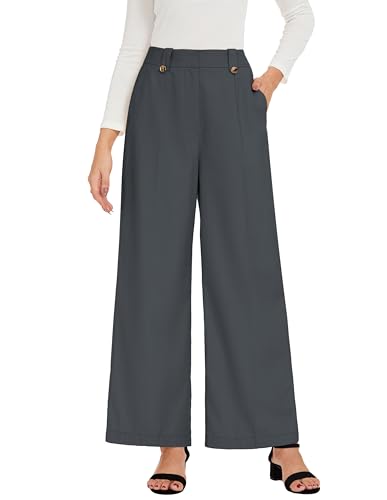Dressy Pants Women High Elastic Waisted in The Back Business Work Trousers Long Straight Pants Dark Grey 2XL