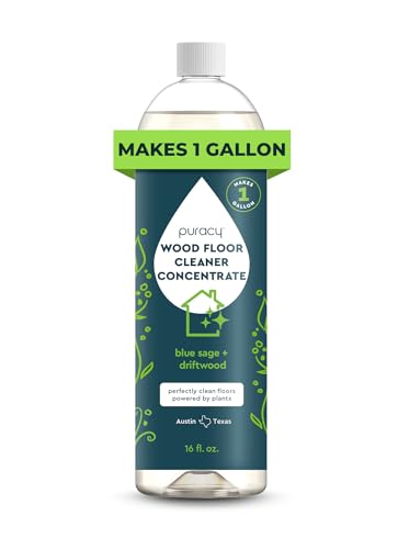 Puracy Wood Floor Cleaner Concentrate - pH Neutral Plant-Powered Hardwood Floor Cleaner - Residue-Free Non-Sticky Cleaning Solution As Seen on TikTok (Blue Sage & Driftwood, 16 fl oz)
