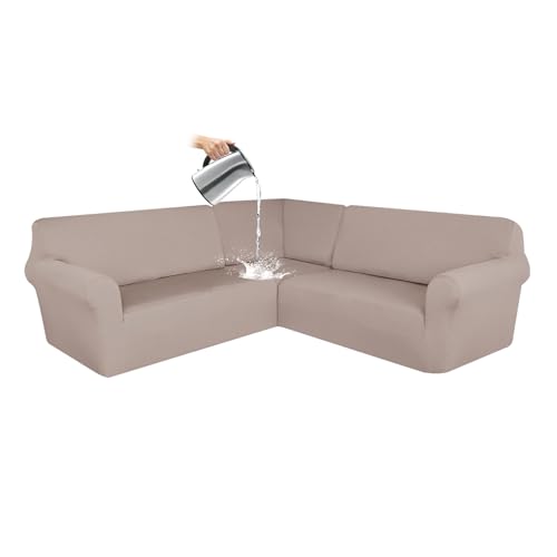 DEZYPZAM Fundas De Sofá Esquineras, Funda Sofa 5 Plazas Elastica, Forma de L Funda de sofá Esquinero, Funda Sofa Rinconera 5 Plazas/7 Plazas, Fundas para Sofa (Caqui,5 Plazas)