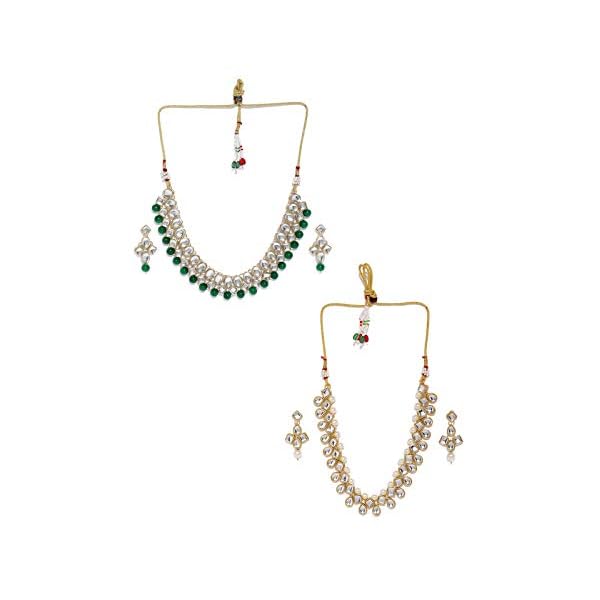 ZAVERI PEARLS Combo Of 2 Traditional Kundan & Pearl Necklace Set For Women-ZPFK9057