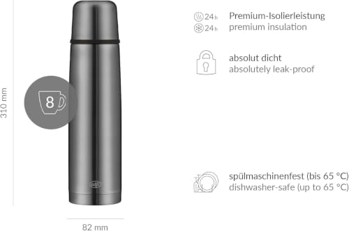Foto von alfi ISOTHERM PERFECT AV Thermosflasche 1,00 l, 24 h heiß, cool grey mat