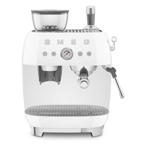 Smeg 50's Retro Style Semi-Automatic Espresso Coffee Machine with Built-in Grinder, Coffee & Latte Drinks, Double-Thermoblock Heating System, White, EGF03WHUS by Smeg - Used condition - CA$455.00