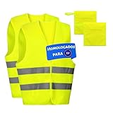 LiveLaif®- Pack 2 Chaleco Reflectante Homologado + 2 Bolsas | Certificados ISO, TallaUnica, Unisex | Chaleco Coche Homologado DGT | Chaleco Running, Chaleco Trabajo, Chaleco Reflectante Moto